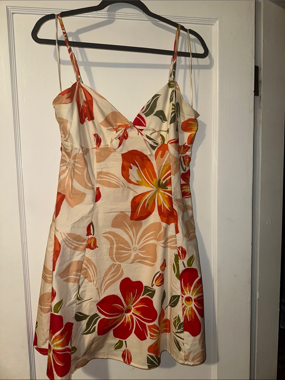 Sincerely Jules Cream Mini Dress with Red and Orange Floral Print
